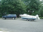 My father-in-law towing the v21. On her way to the launch! July 9, 2005.