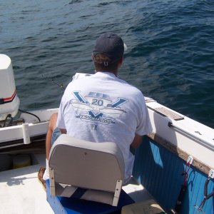 My first mate Larry with his new V Tee.