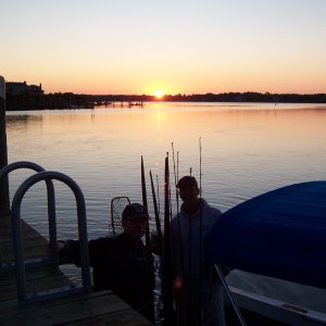 Larry and Alan patienly waiting to leave Point Judith for Block Island at sunrise.